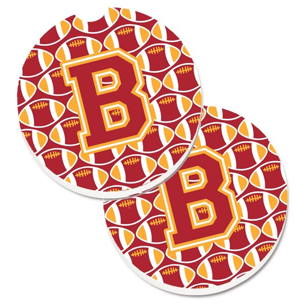 Carolines Treasures Letter B Football Cardinal and Gold Set of 2 Cup Holder Car Coaster CJ1070-BCARC - main